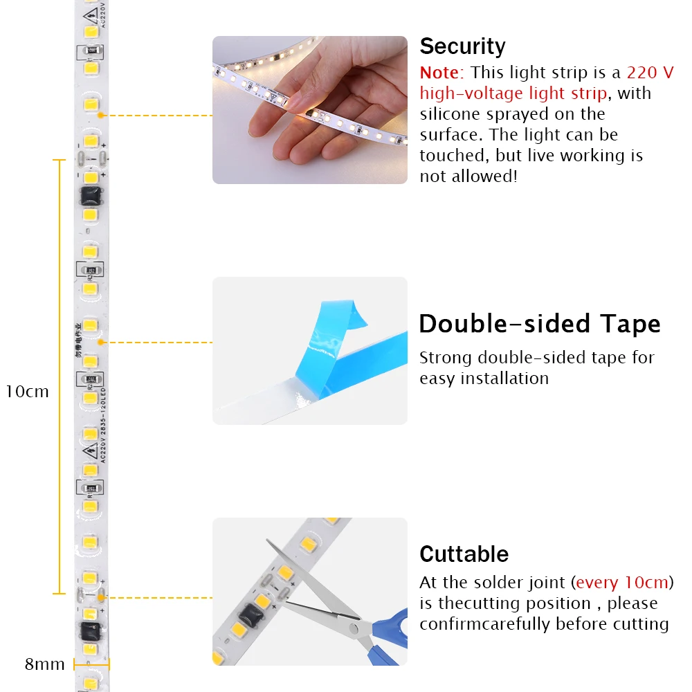 10M 20M 50M/Roll AC 220V 240V LED Strip GEEN Driver nodig IP44 3000K 4000K 6000K 2835 120Leds/M Flexibele Lint Touw Tape Licht