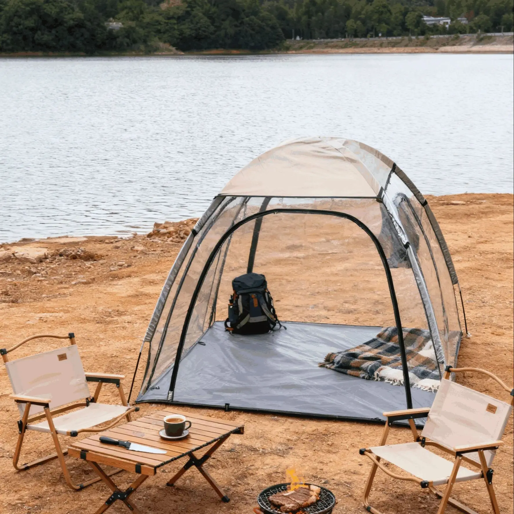 2人用バブルテント屋外クリアスポーツドームメッシュpvc透明簡単組み立てピクニック釣り冬パノラマビュー