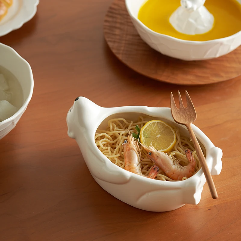 Lovely Polar Bear Soup Noodle Bowl Family Children Bowl Eating Noodle Bowl Noodle Bowl Pasta Bowl Ceramic Bowl