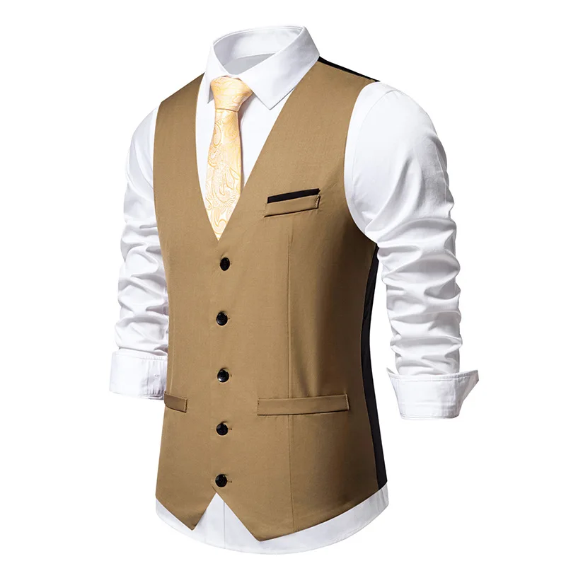 Spring New Men\'s Suit Vest V-neck Single Breasted Solid Color Casual Slim Fit Comfortable Vest Top