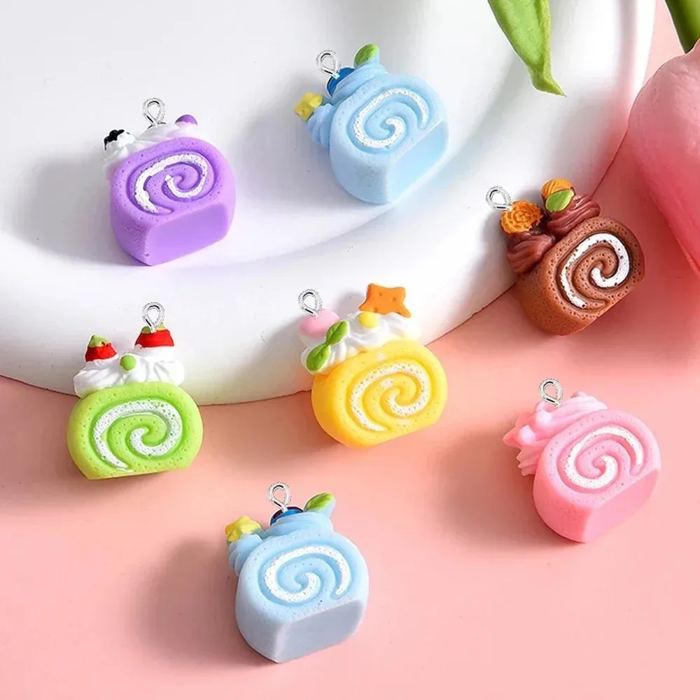 10PCS 21x19mm Roll Cake Flat Back Resin Charms Pendants for Earrings Bracelet Hairpin DIY Decor Accessories - view 3