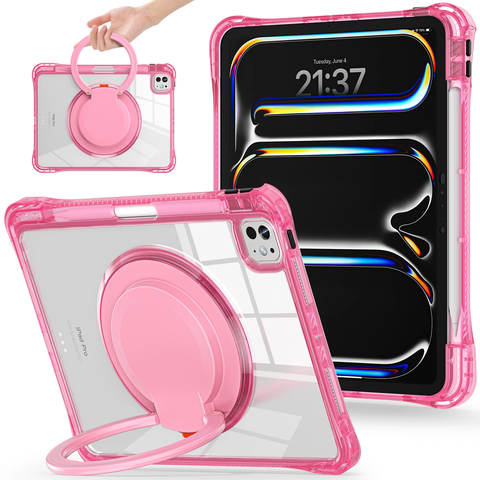 360 Rotation Handle Stand Clear Case For iPad 2025 A16 Air 3 4 5 Mini Pro 13 11 6 7 8 9 10th 11th Generation 10.2 10.9 Cover