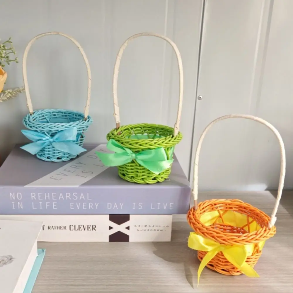 with Handle Imitation Rattan Handhold Household Handwoven Weaving Flower Basket Multistyles Braid Storage Baskets