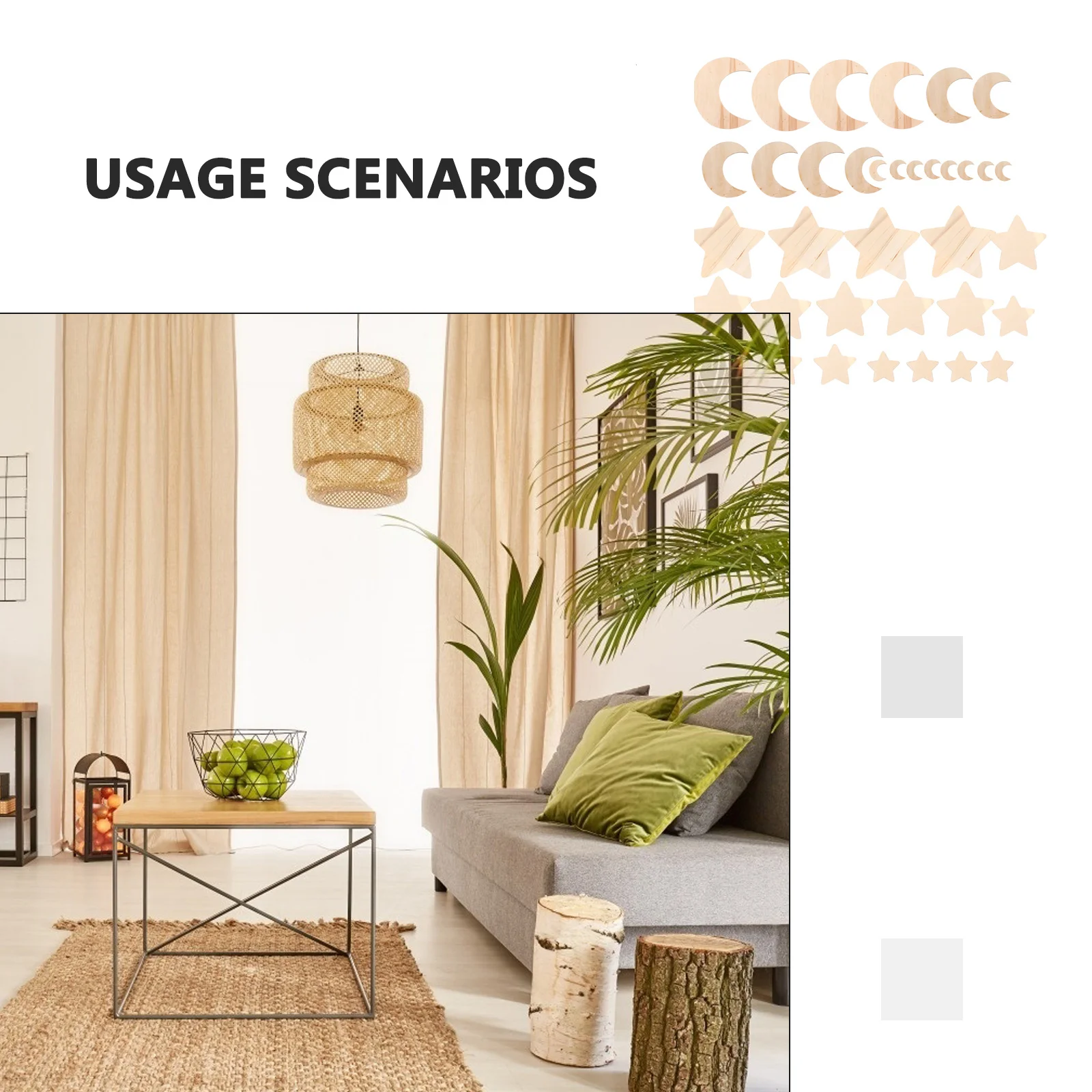 

36pcs Stars Moons Wood Cutouts Unfinished Wooden Slices For Diy Crafts Painting Decorations Art Projects Home Party Supplies