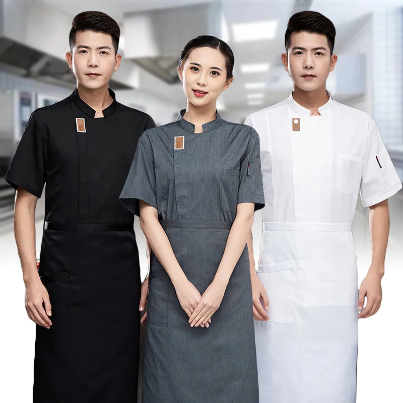 Unisex Chef Jacket Summer Hotel Restaurant Waiter Uniforms Shirts Bakery Catering Work Clothes Kitchen Cooking Short Sleeve Tops