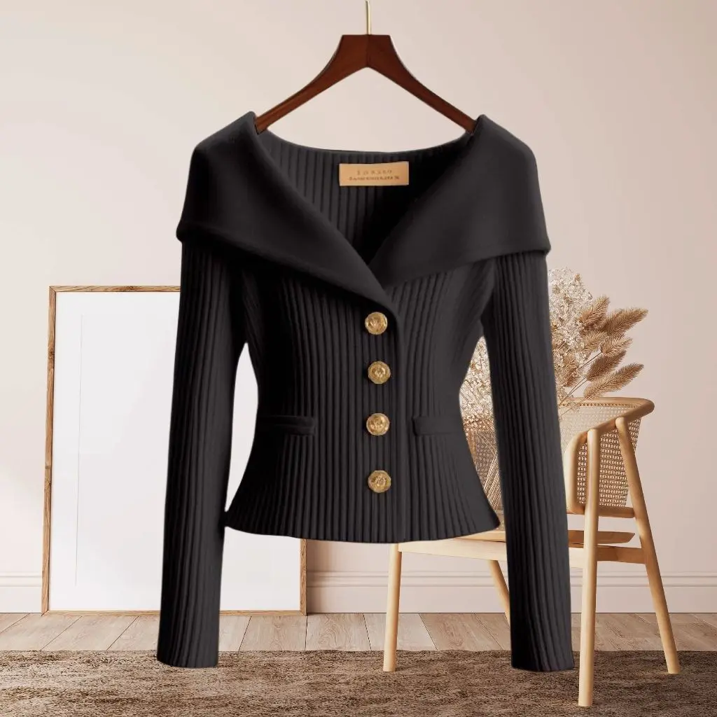 

Autumn And Winter Long-sleeved Sweater Women'S High-End Design Single-breasted Cardigan Sweater Chic Waist Cinched Knitted Top