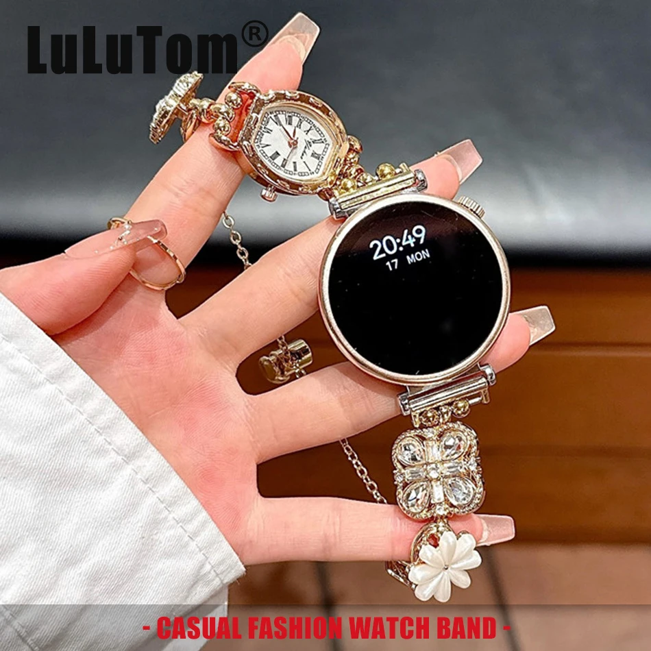 

Металлический ремешок-браслет с дизайном «Цветочный бриллиант» для Samsung Galaxy Watch 8 Ultra 7 6 5 4 Classic, Huawei GT Pro, 18/20/22 мм