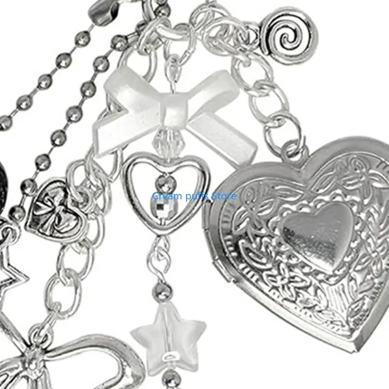 50LE Trendy Styles Heart Keychain Fashion Keyring for Bag Charm with Metal Construction and Bead Faux Pearls Embellishments