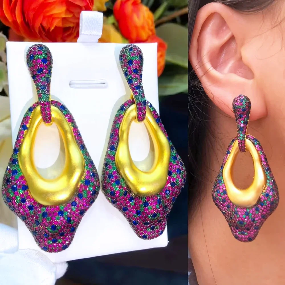 

Kellybola Dubai Style Роскошные большие серьги-подвески для женщин Свадебные помолвочные вечерние шоу Индийский оригинальный дизайн Мода CZ