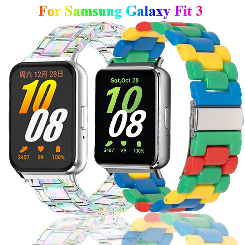 Correa de resina ligera arcoíris para Samsung Galaxy Fit 3, pulsera de moda, Correa transparente para Samsung Galaxy Fit 3
