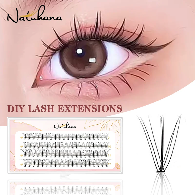 NATUHANA Premade Volume Fans Eyelashes Soft Natural Mink Lash Extensions Cluster 0.07mm C/D Curl Lndividual Lashes Makeup