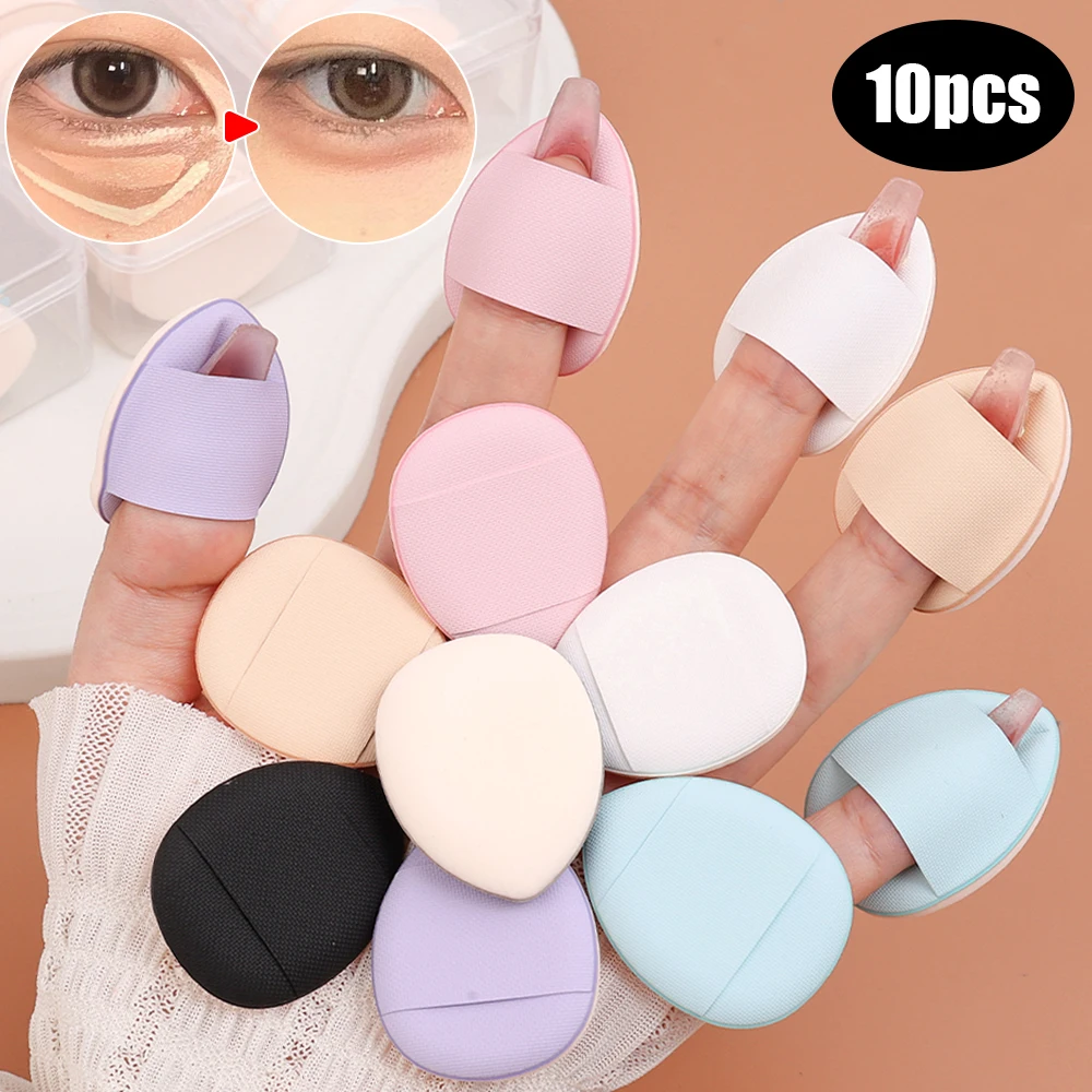 Mini tamanho Finger Puff com caixa, corretivo Foundation Sponge, No Eat Powder Puff, maquiagem úmida e seca, ferramentas cosméticas sem costura, 10pcs