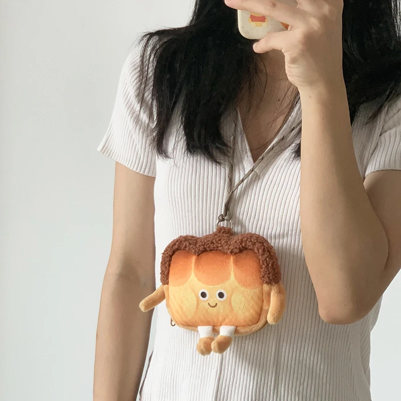 Kid Cartoon Creative Toast Plush Coin Purse Pendant Doll Cute Portable Earphone Bag Wallet Hanging Neck Bag Children's Gifts