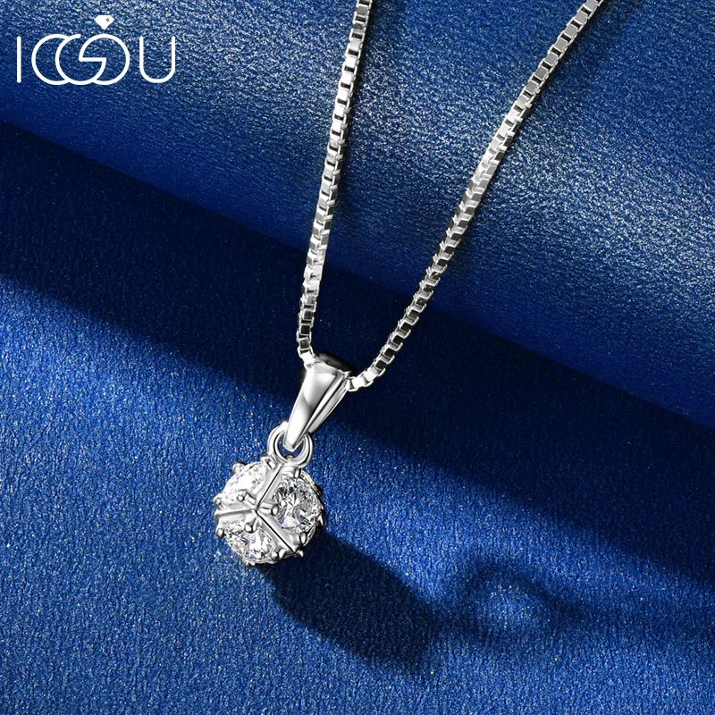 

IOGOU D0.6CTTW VVS1 Moissanite Pendant Necklace 925 Sterling Silver Six Faces Geometric Necklace for Women Birthday Jewelry Gift