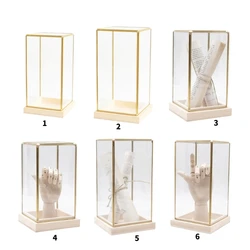 Elegant Display Case for Collectibles Assemble Clear Covers Brass Frame Glass Encases Decors for Living Room Showcases
