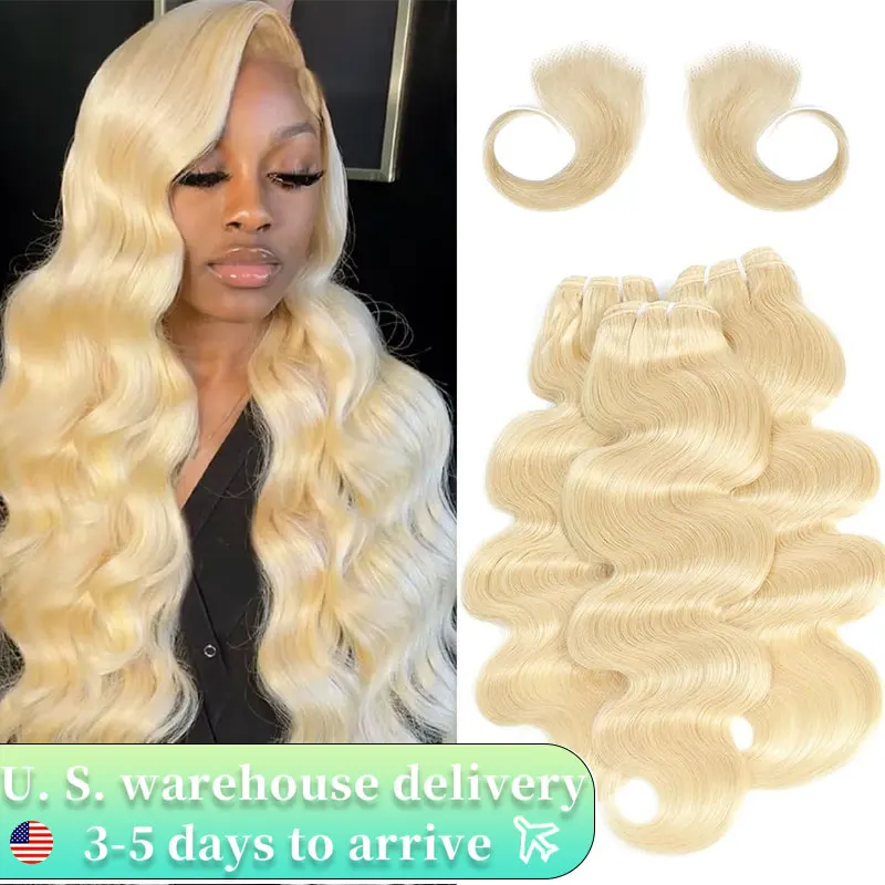 Bundles brésiliens de vague de corps de cheveux humains pour les femmes, 613 blond, vierge, extensions de cheveux, 4 faisceaux, 613