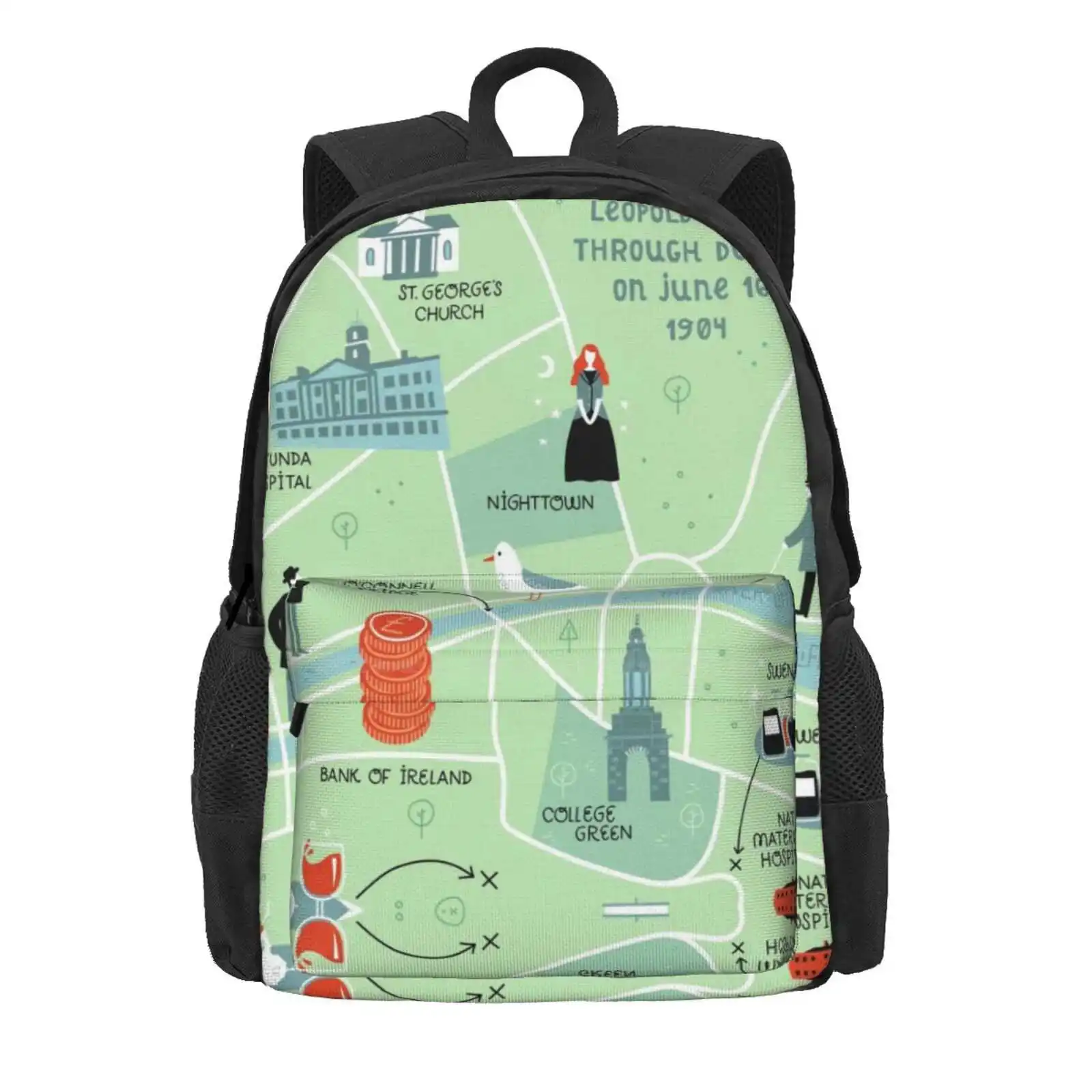 Ulysses Map Hot Sale Schoolbag Backpack Fashion Bags Map Illustrated Dublin Ireland James Joyce Bloomsday Ulysses Irish