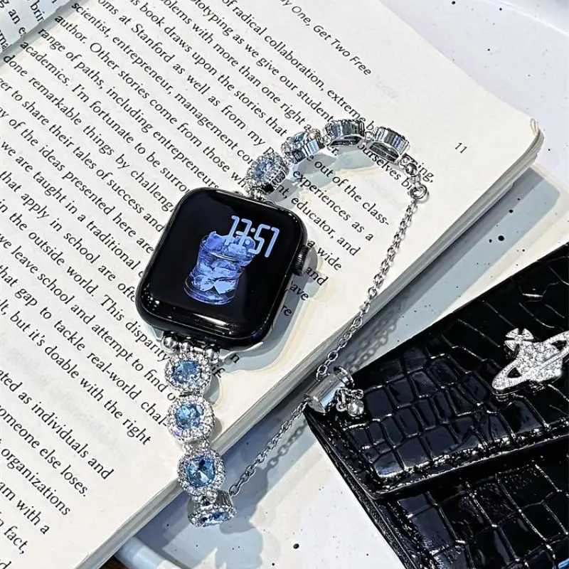 حزام نجمة الشمس من جوهرة المحيط الأزرق متوافق مع حزام iWatch 38 مم 40 مم 41 مم 42 مم 44 مم 45 مم 49 مم حزام مصنوع يدويًا عصريًا