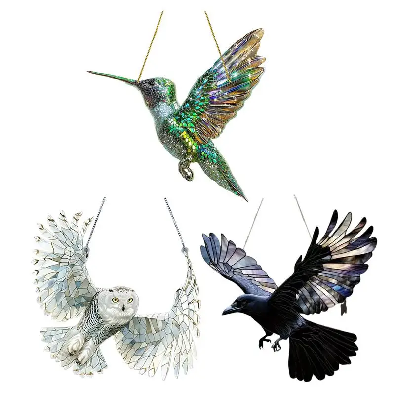 Colorful Hummingbird Art Window Pendant Acrylic Hanging Birds Wind Chimes Sun Catcher Crafts For Living Room Bedroom (No 3D)