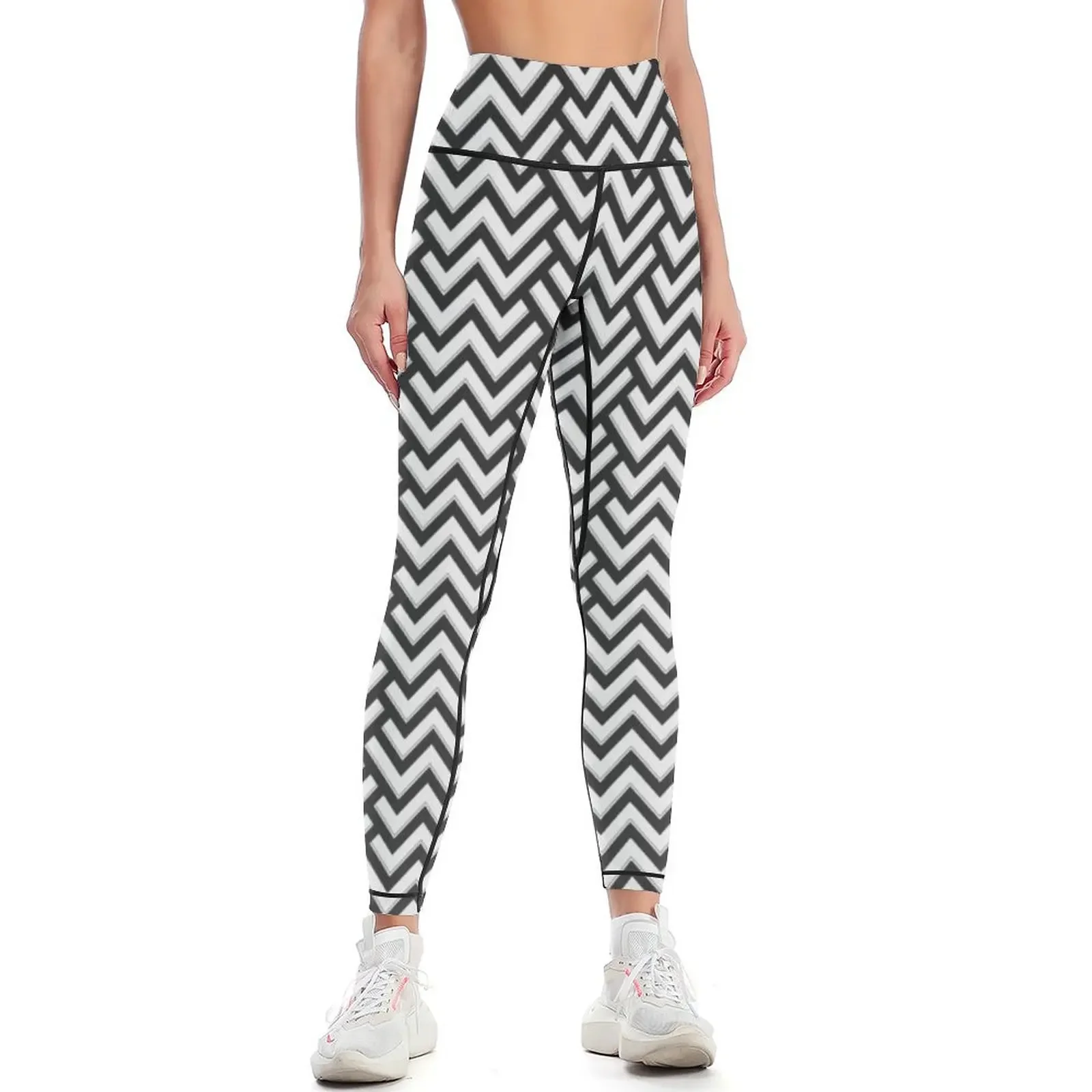 

Black And White ZigZag Stripes Leggings Women's tights gym's sportswear leggins push up woman flared Womens Leggings