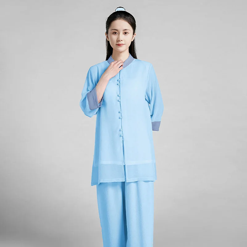 Spring Summer Tai Chi Suit Women Men Ba Duan Jin Qigong Training Set Gauze Linen Chinese Style Team Practice Martial Arts New