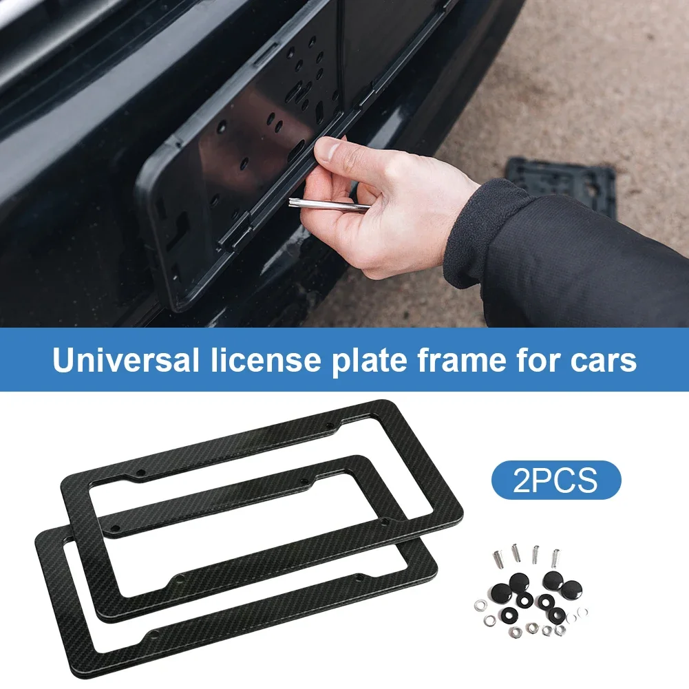 Number Plate Holder Black Car License Plate Frame Label Carbon Fiber License Plate Label Cover Universal Auto Parts