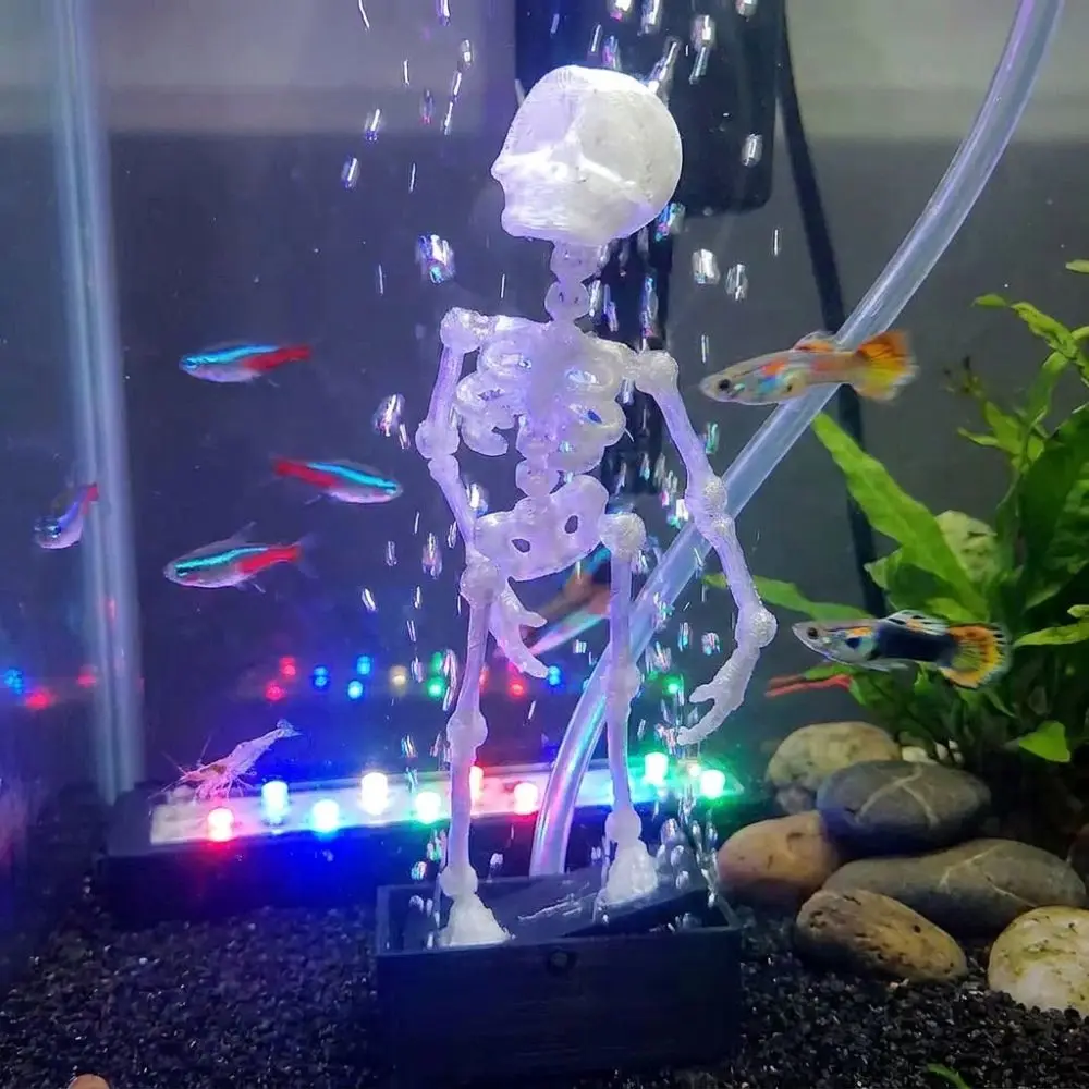 3D Printed Dancing Skeleton Aquarium Bubbler Air Driven with Air Tube Dynamic Skeleton Bubbler Plastic Gothic