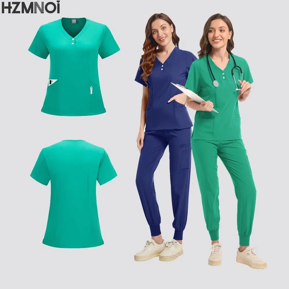 مجموعة فرك الطبية ممرضة الزي الجراحي امرأة الجمال عمال تمتد الدعك السريرية أعلى + سراويل للجري الطبيب الطبيب البيطري بدلة التمريض
