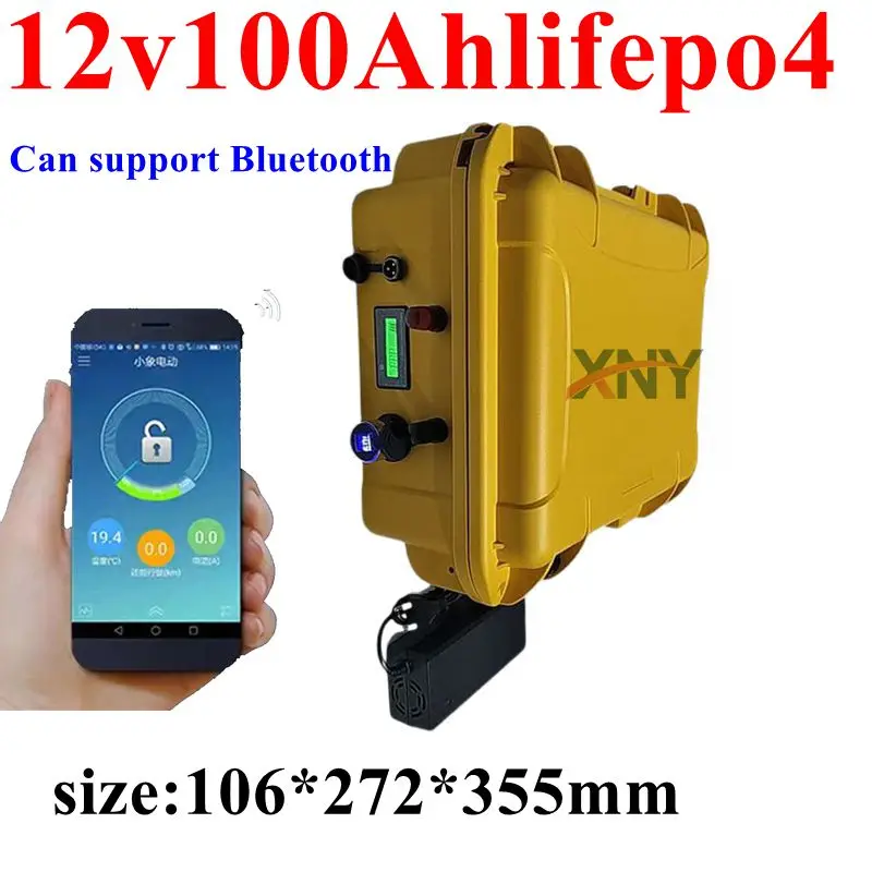 waterproof 12V 100AH Lifepo4 lithium battery bluetooth BMS APP 12.8V USB for inverter Power Supply Tricycle +10A Charger