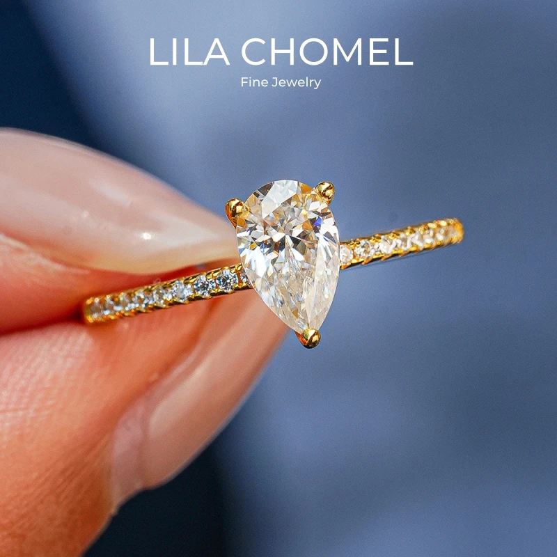 

Women Engagement 18K Gold Wedding Band 1CT Pear Moissanite Diamond Girl Friend Valentine's Day Lover New Year Gift Fine Jewelry
