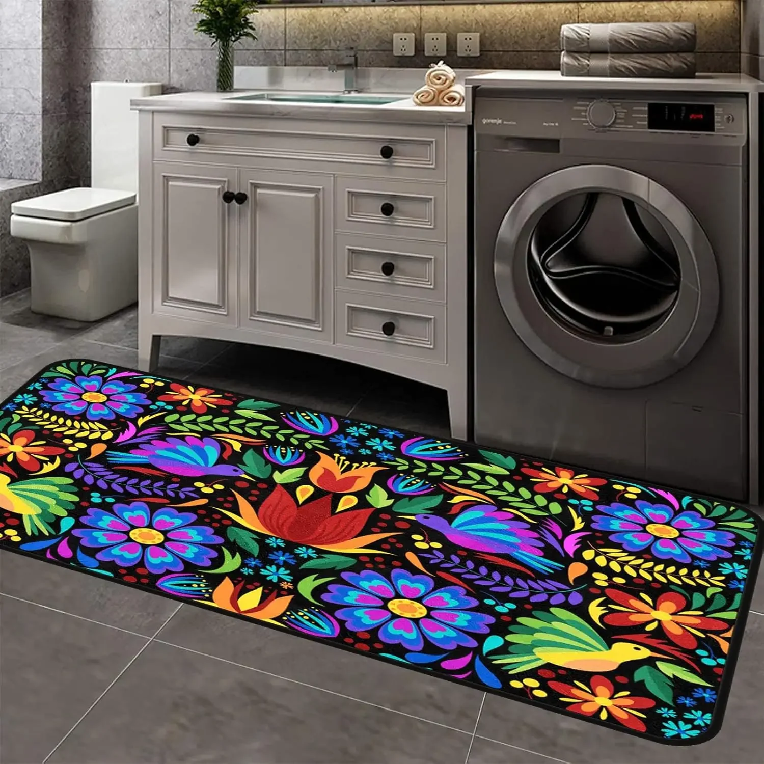 

Mexican Day of The Dead Floral Birds Kitchen Floor Mat Entrance Doormat Decor Kitchen Hallway Laundry Rugs Bedroom Non-slip Mat