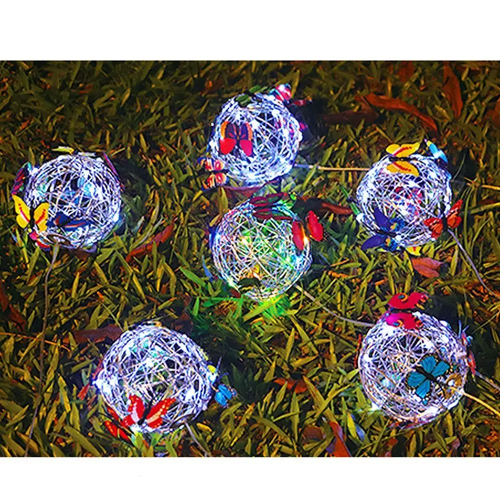 Waterproof Solar Butterfly Ball Light Colorful Butterfly Glowing Spherical Solar Hanging Light Decorative Metal Weaving