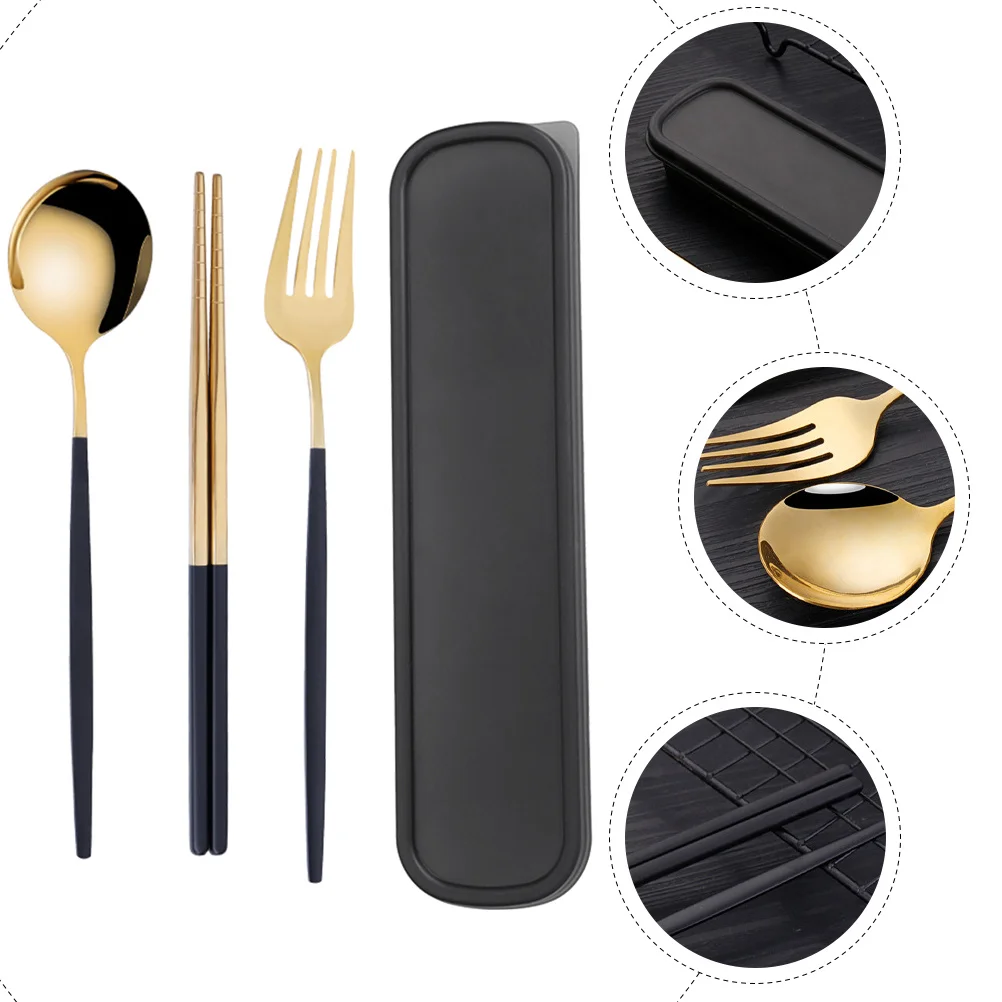 

1Set Portable Tableware Set Spoon Fork Chopsticks Stainless Steel Travel Utensils Case Outdoor Supplies Travel Utensils