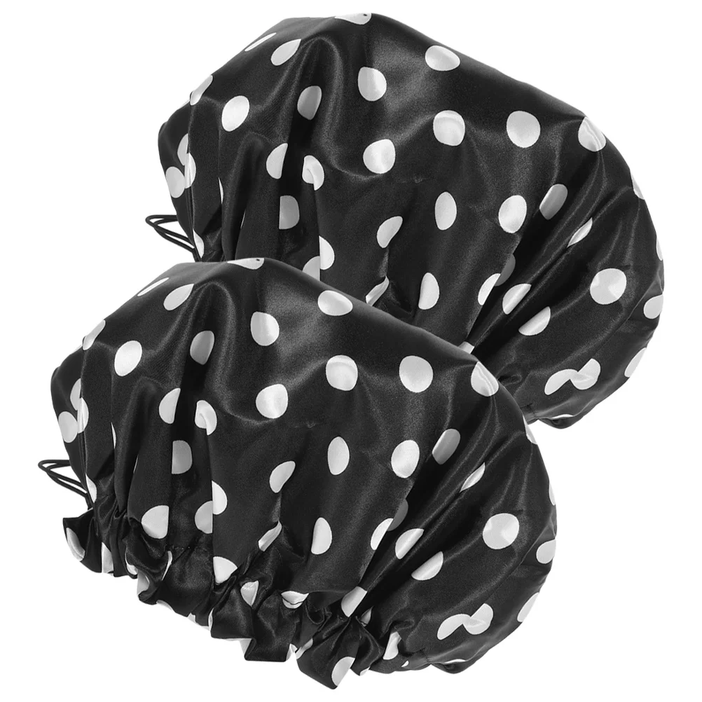 

2Pcs Waterproof Shower Caps Satin Elastic Bathing Hat Reusable Large Hair Cap for Women Long Hair Bath Hat Sauna Cap