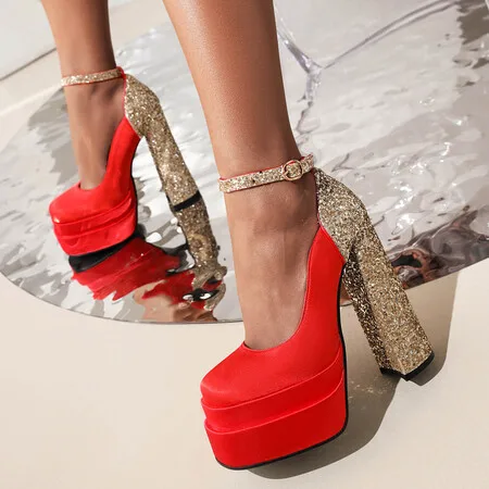 2024 New Style Women Pumps Thick Heel Platform Summer Bling platform Shoes Female Super High Heels Stripper Mujer Big Size 43