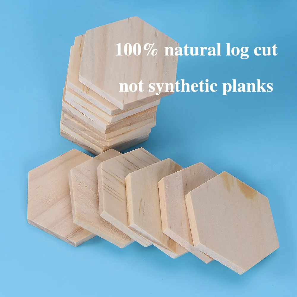 10pcs 1cm thick Wooden Slices Hexagonal Blank Wooden Pieces Discs Wood Ornaments For Painting Architecture Model Home Decoration