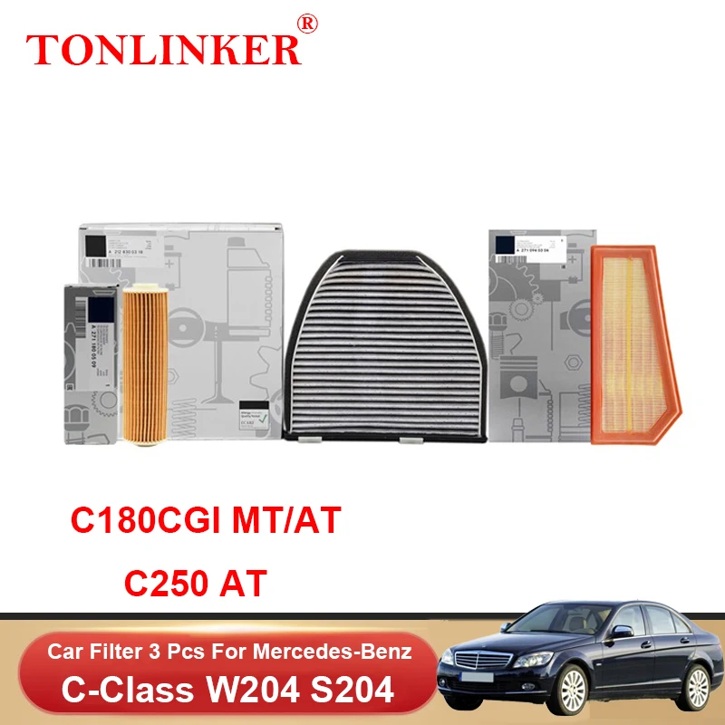 TONLINKER Cabin Air Filter Oil Filter For Mercedes Benz W204 S204 2007-2011 C180 C200 C180CGI C230 C250 C280 C300 C350 C63AMG