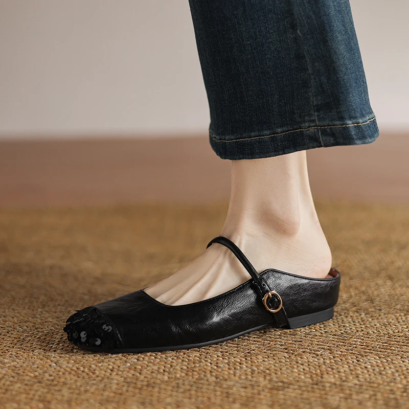 

2026 Spring/Summer New Fashion Glitter Splicing Elegant Flat Slippers Office Women's Casual Sandals Size 32-43