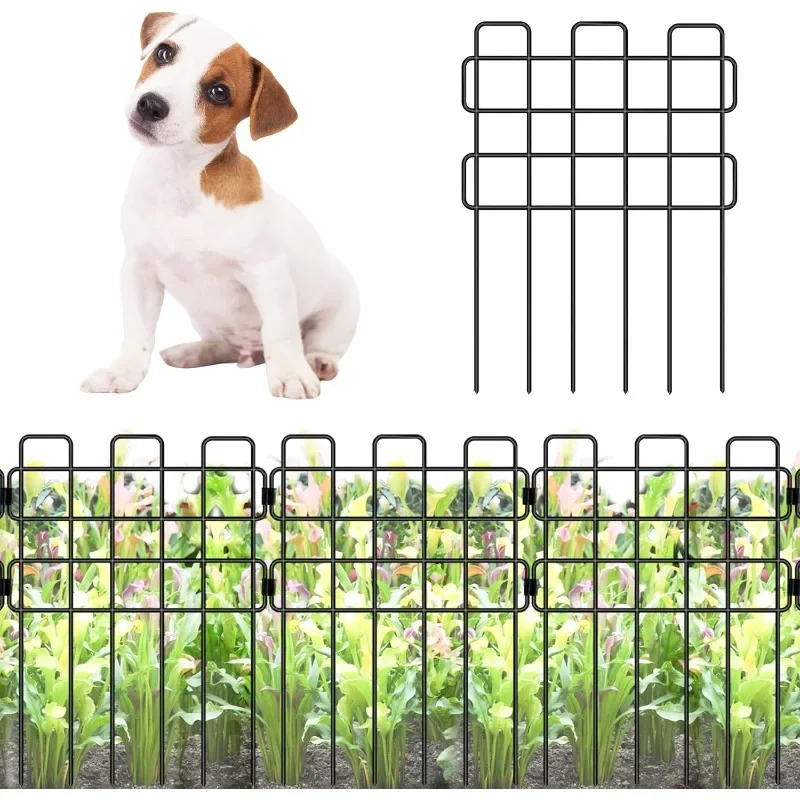 Garden Fence Animal Barrier (Total 10 ft) 10 Panels, 16.5 Inch, Small and Short Decorative Outdoor Dog Fence, Metal Fencing