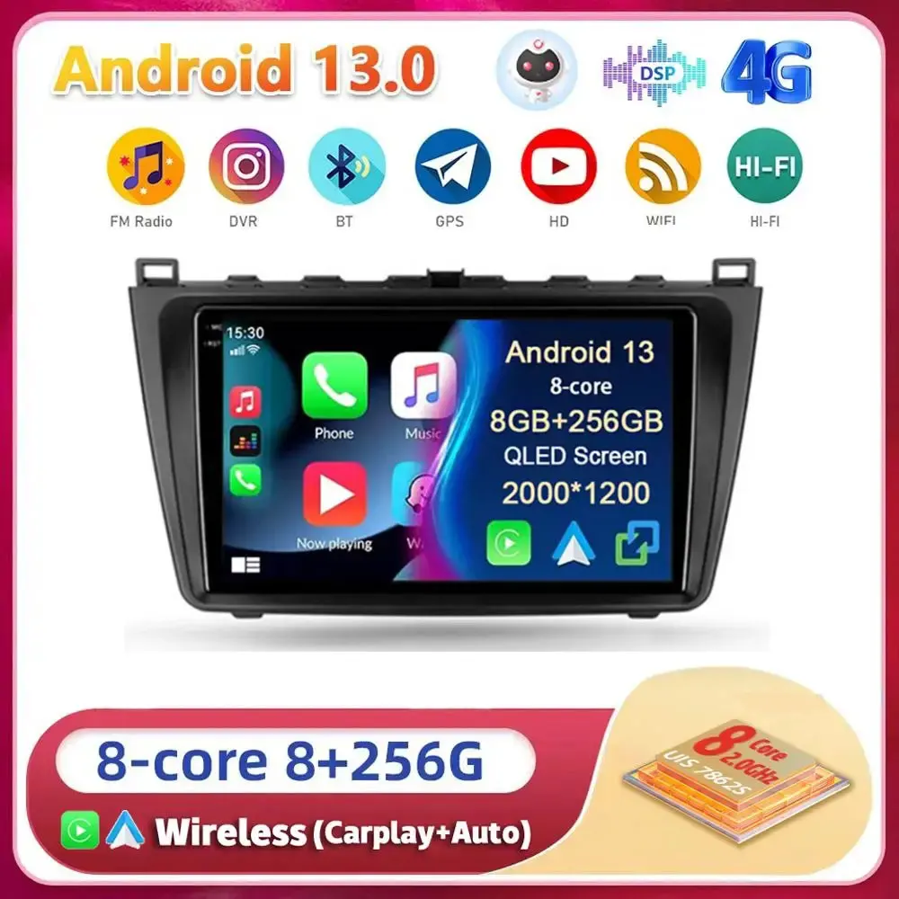 Android13 Carplay Auto Car Radio For Mazda 6 GH 2007 2008 2009 2010 2011 2012 Multimedia GPS Video Player Stereo 2din Head Unit