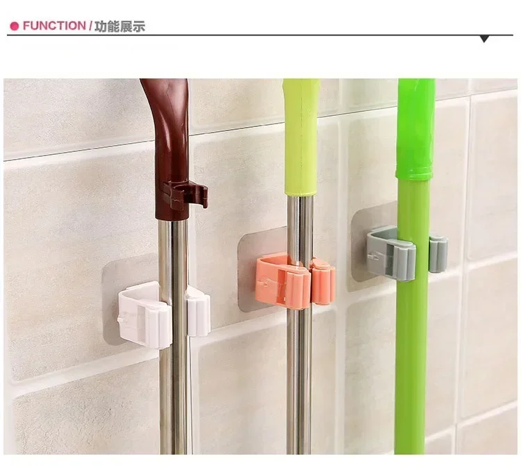 Mop clip no punch hanging broom clip wall mounted card holder non-marking put bathroom wall mounted shelves