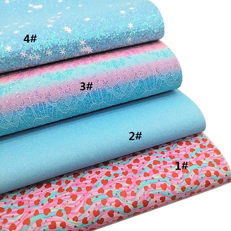 Sequins Snowflakes Customs Glitter Leather Sheets Rainbow Lace Glitter Leather Hearts Printed Leather DIY Craft for Bows W267