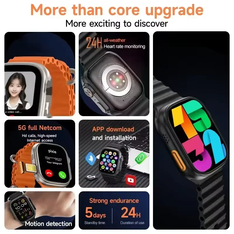B23 5G Network SIM Card 21 Inch Amoled GPS WIFI Global Call Smart Watch Men Ultra s10 Android 90 Smartwatch has bright display