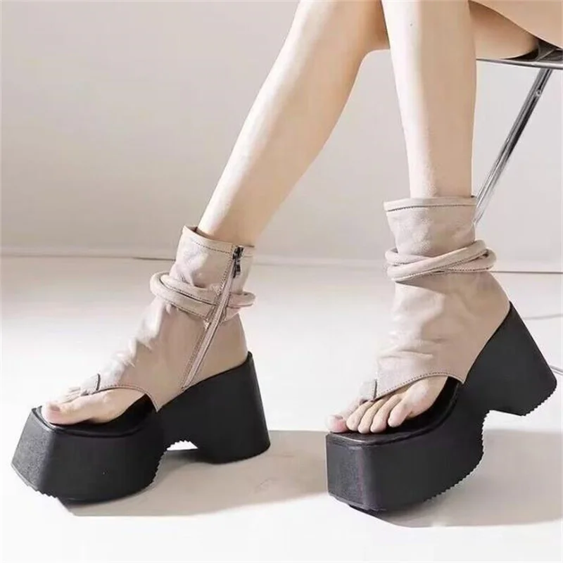 Women Flat rise Platform Sandals Summer Genuine Leather Handmade Shoes Women Slip on Ladies beach Sandal 35 40