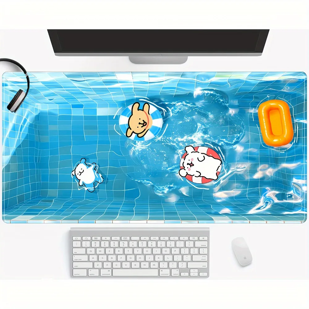 

Cute Pool Party Animals Desk Mat, Extended Non-Slip Mouse Pad, Summer Kawaii Office Decor