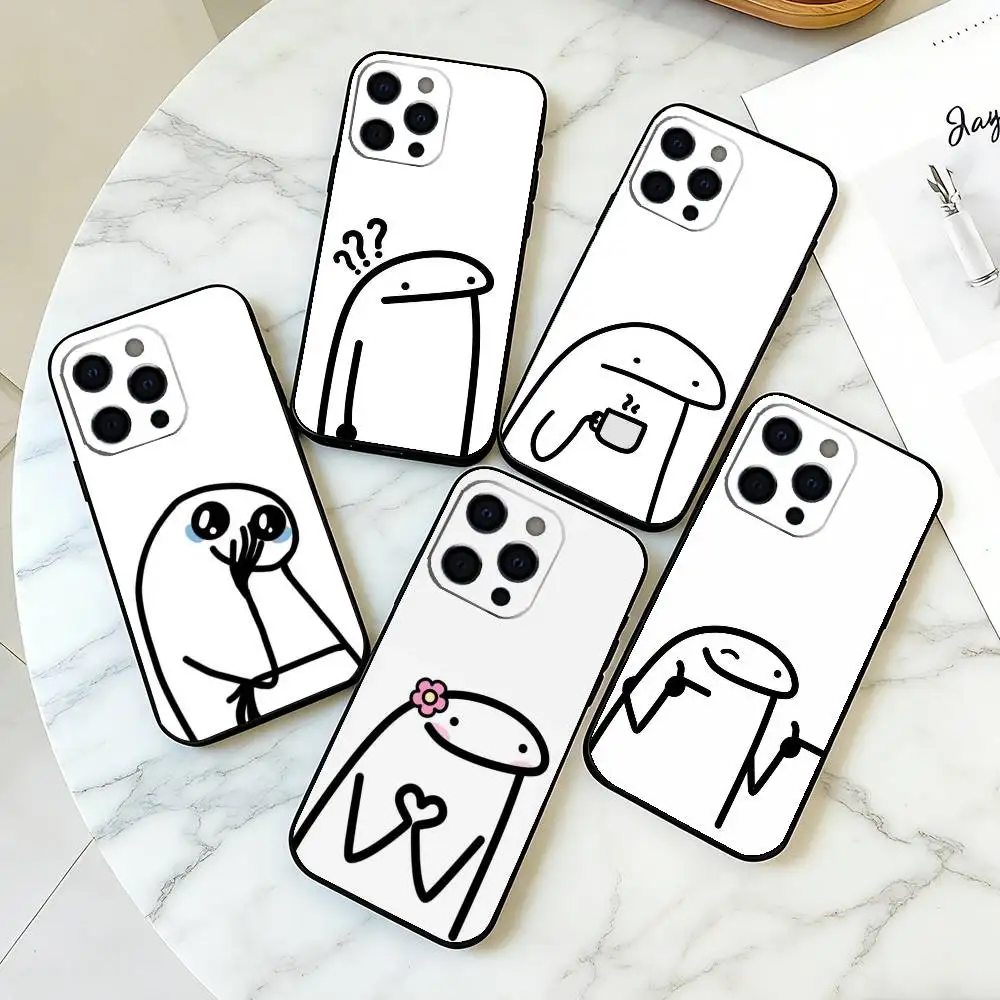 

C-Cute Funny F-Flork E-Emojis Phone Case For iPhone 17,16,15,14,13,12,11 Plus,Pro Max,XS,Soft Silicone Black Cover