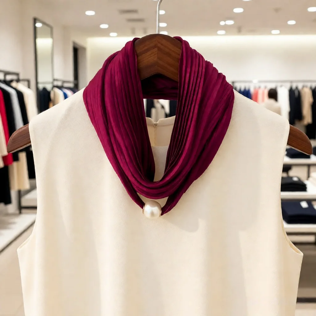 

Solid-Color Crinkle Magnetic-Closure Silk Scarf Women's Versatile Fashion Scarf Neck Warmer Square Shawl Small Wrap