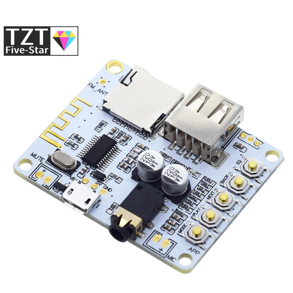 TZT Bluetooth Audio Receiver board with USB TF card Slot decoding playback output A7-004 5V 2.1  Wireless Stereo Music Module