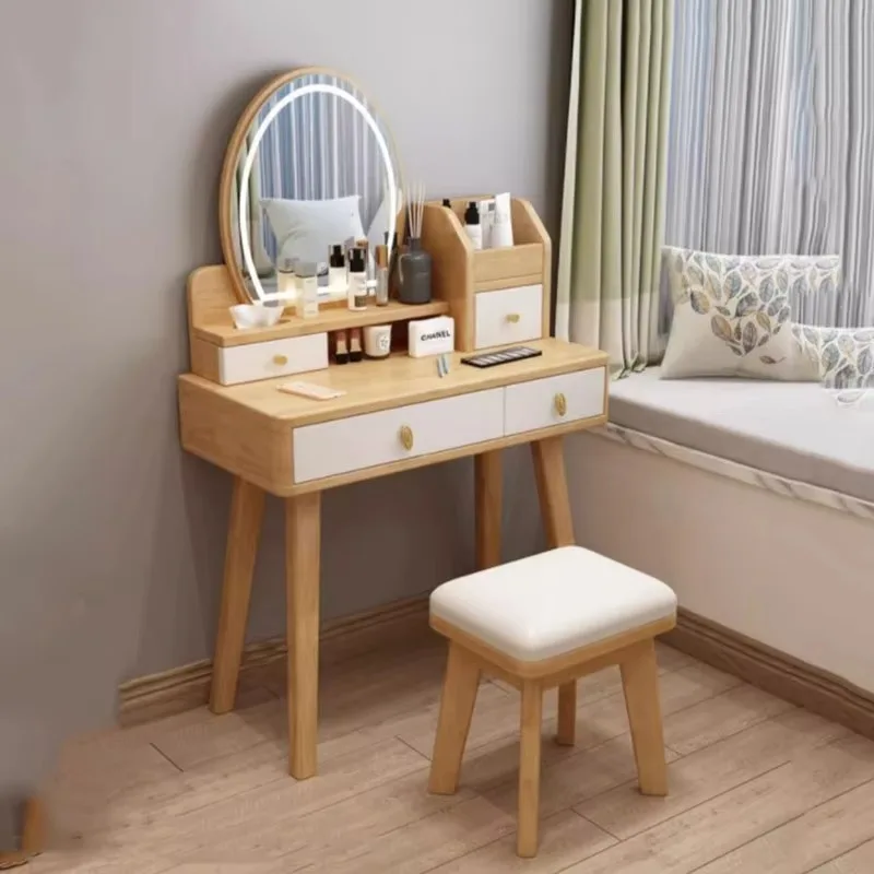 

Nordic Desings Dressing Table Luxury Modern Minimal Storage Dressing Table Lights Stool Tocador Maquillaje Furniture For Bedroom
