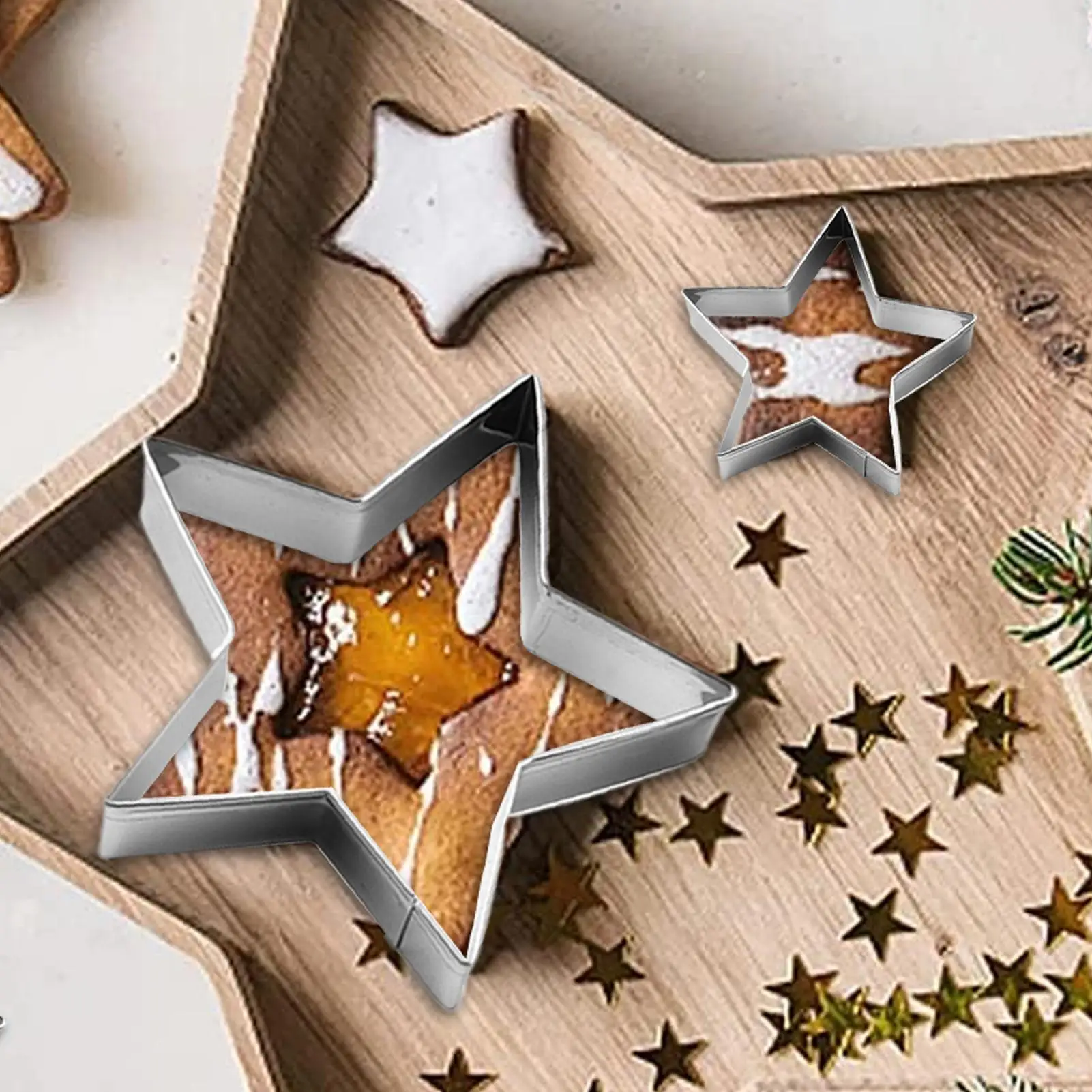 5Pcs Star Cookie Cutters Set Fondant Molds Stainless Steel Cut Set Cookie Multi functional baking set For Baking Enthusiasts